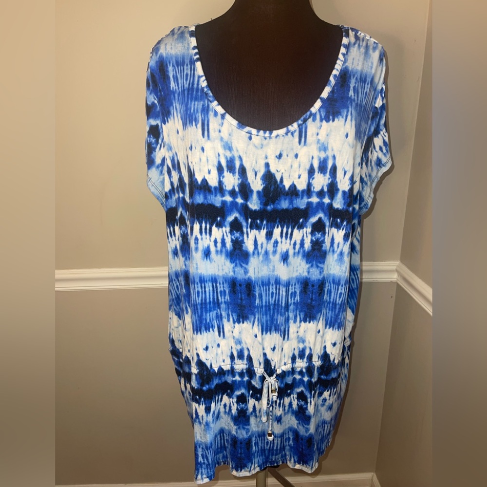 Michael Kors Blue White‎ Shirt Drawstring Plus Size 2X